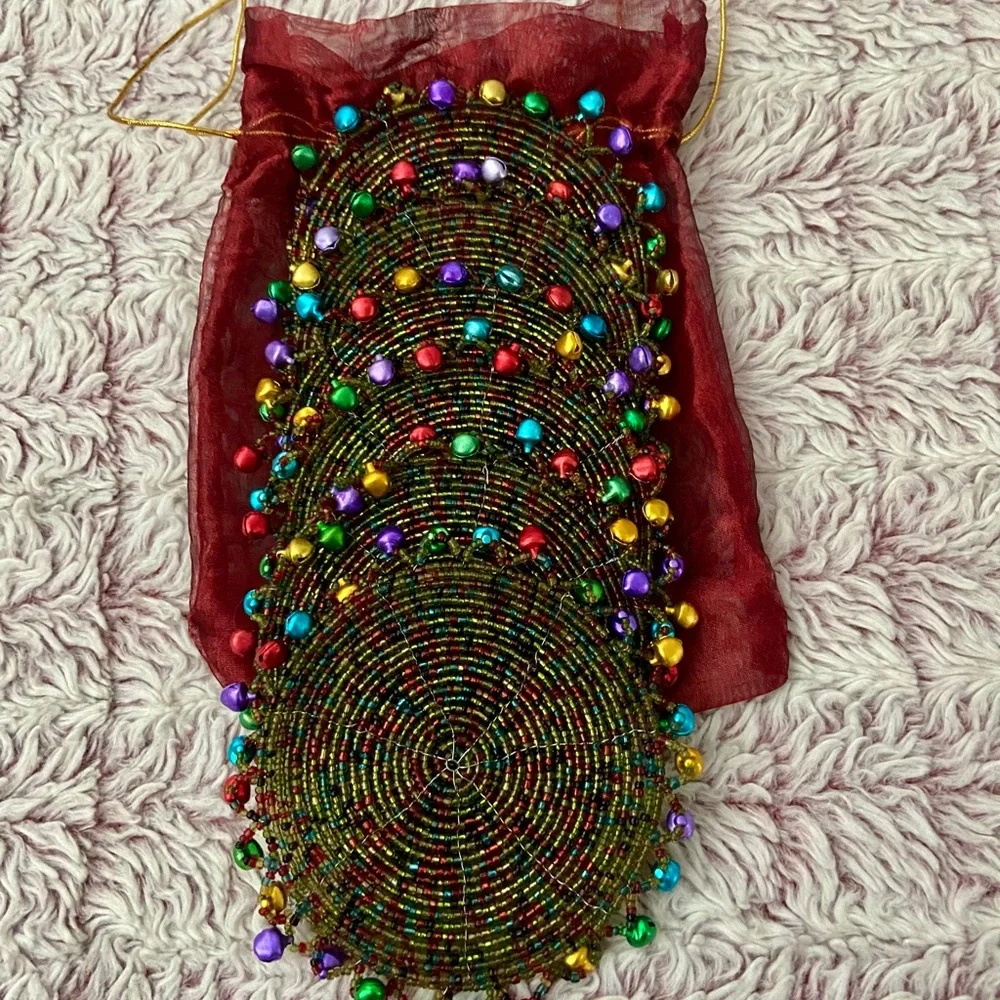 Pier 1 Imports Beaded Jingle Bell Beverage Coasters